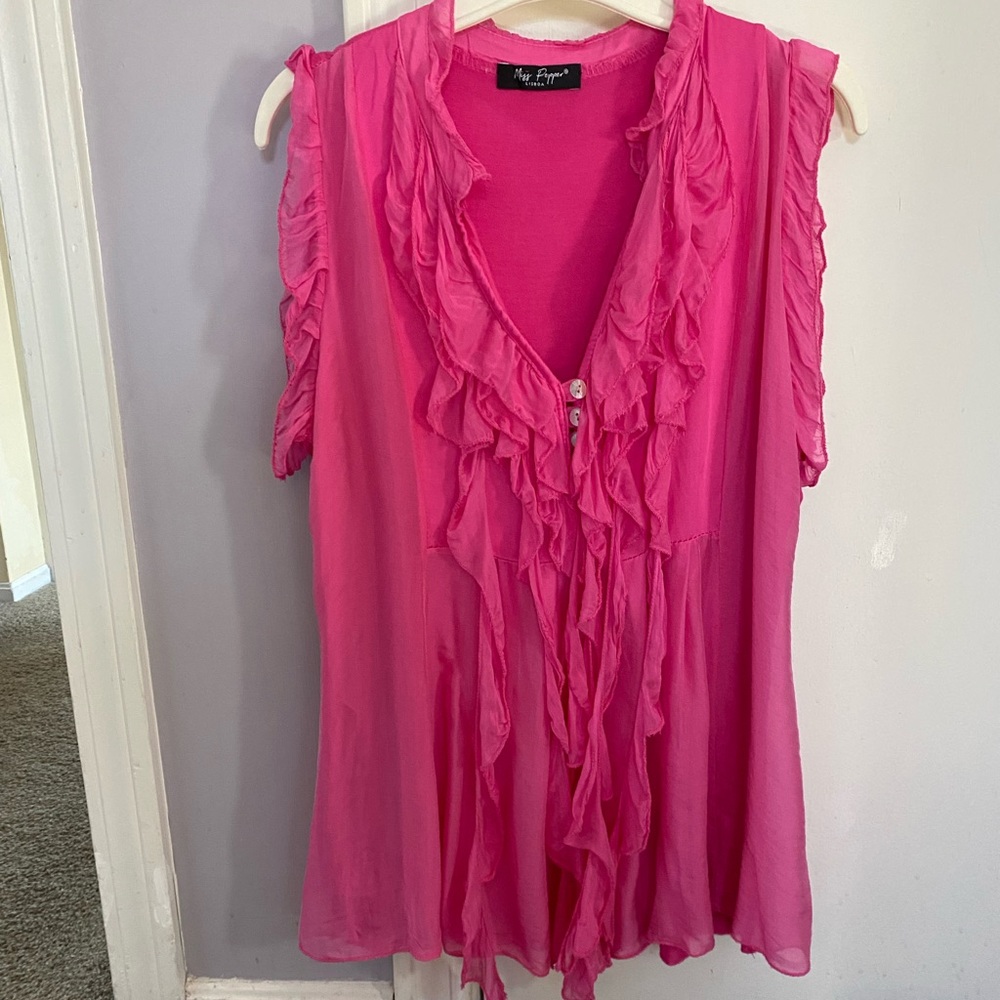 Vibrant Pink Ruffled Sleeveless Blouse